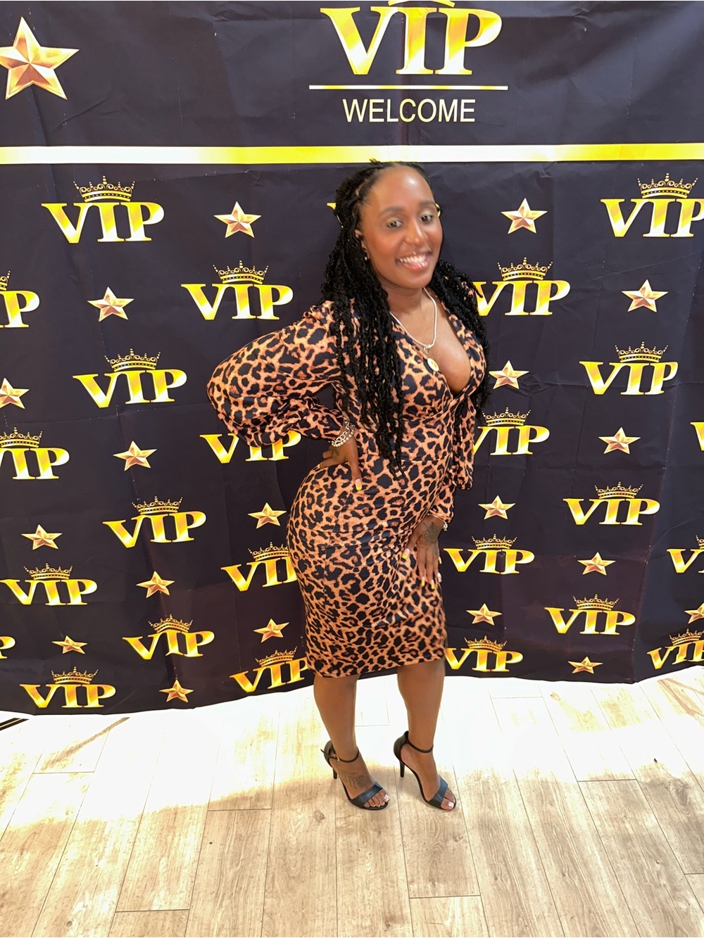 Leopard Print Bodycon Midi Dress - Brown & Black